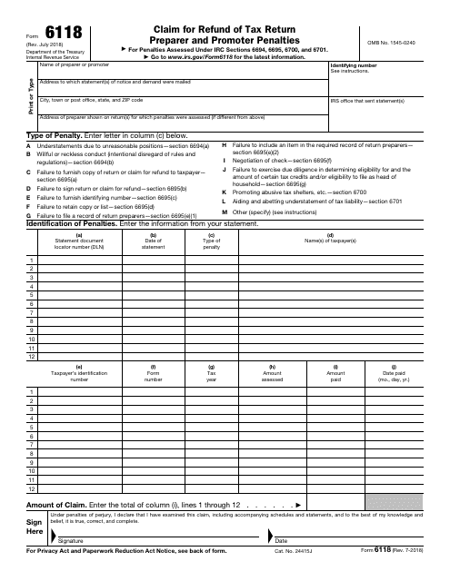 IRS Form 6118  Printable Pdf