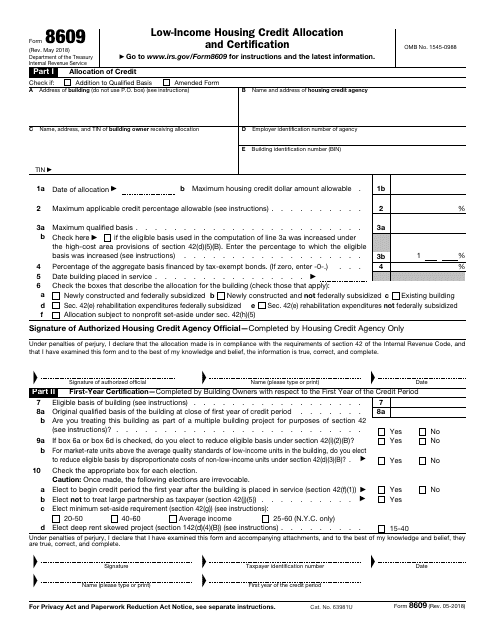IRS Form 8609  Printable Pdf