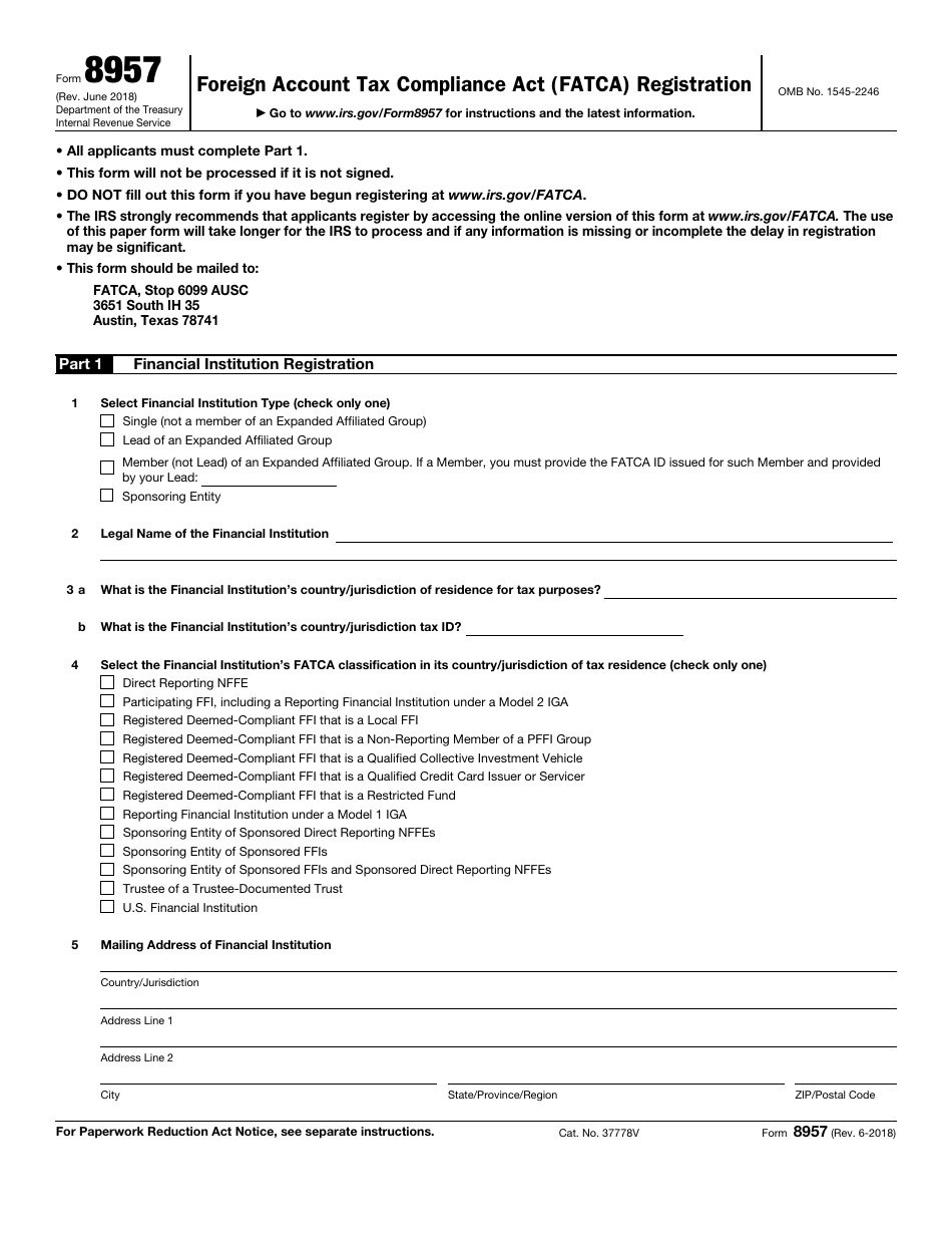 IRS Form 8957 Foreign Account Tax Compliance Act (Fatca) Registration, Page 1
