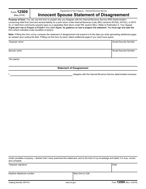 IRS Form 12509 Innocent Spouse Statement of Disagreement