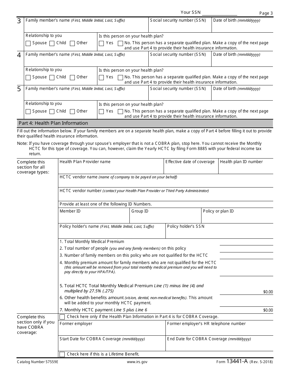 IRS Form 13441-A Health Coverage Tax Credit (Hctc) Monthly Registration and Update, Page 3