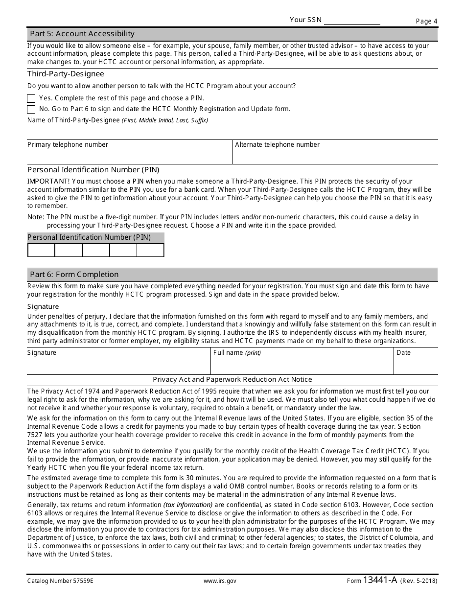 IRS Form 13441-A Health Coverage Tax Credit (Hctc) Monthly Registration and Update, Page 4