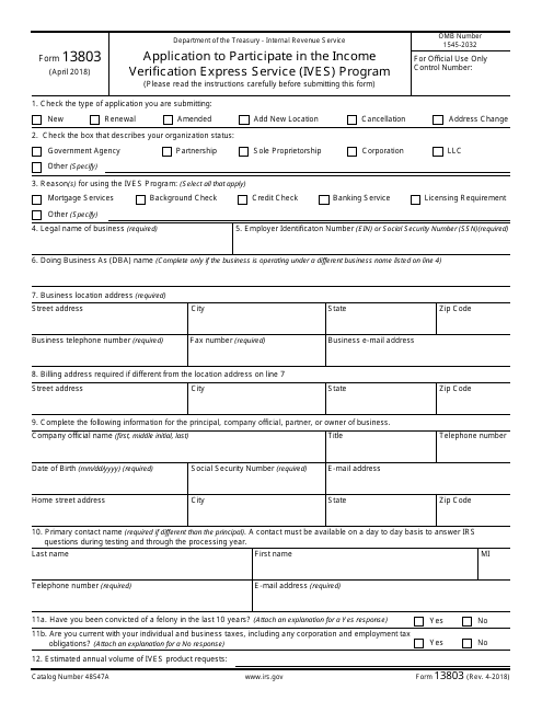 IRS Form 13803  Printable Pdf