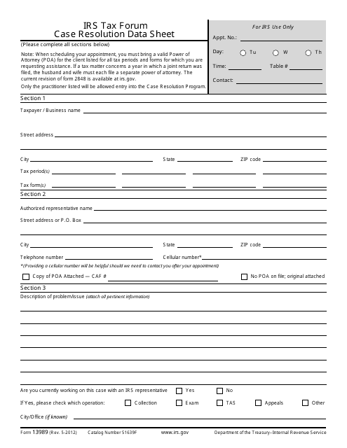 IRS Form 13989  Printable Pdf