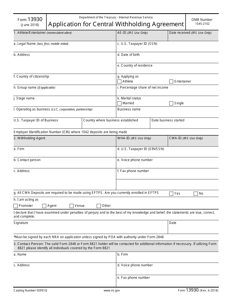 IRS Form 13930 Application for Central Withholding Agreement, Page 4