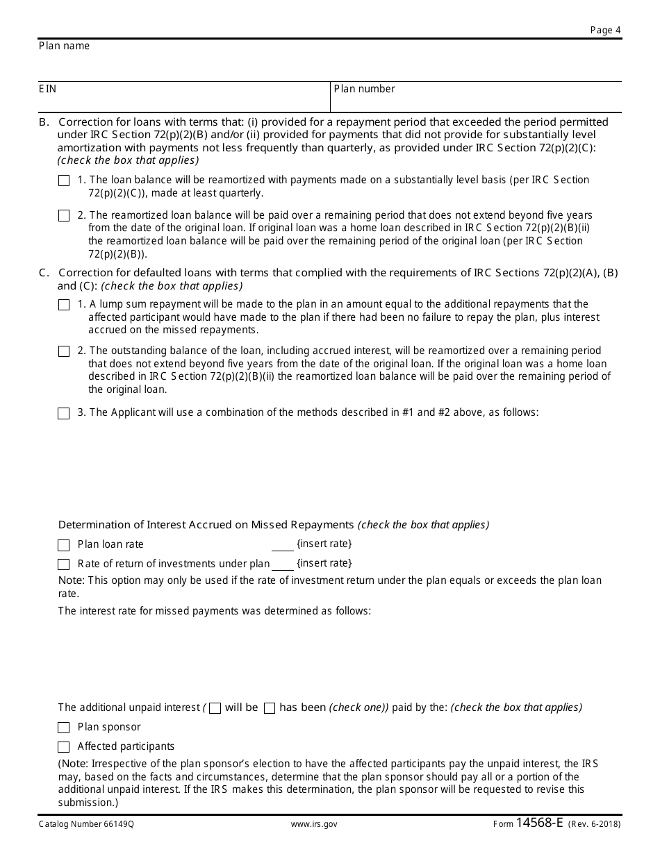 IRS Form 14568-E Model Vcp Compliance Statement - Schedule 5: Plan Loan Failures (Qualified Plans and 403(B) Plans), Page 4