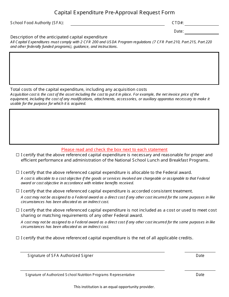 Capital Expenditure Pre-approval Request Form - Arizona, Page 1