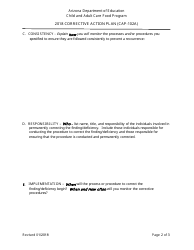 Corrective Action Plan Form - Child and Adult Care Food Program - Arizona, Page 2