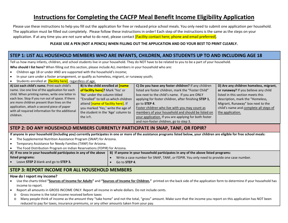 Download Instructions for CACFP Meal Benefit Eligibility