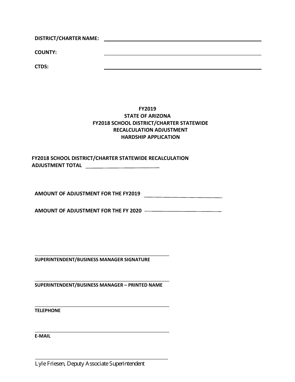 School District / Charter Statewide Recalculation Adjustment Hardship Application - Arizona, Page 1