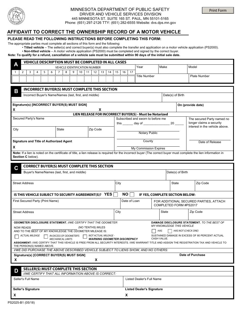Form PS2025B1 Fill Out, Sign Online and Download Fillable PDF
