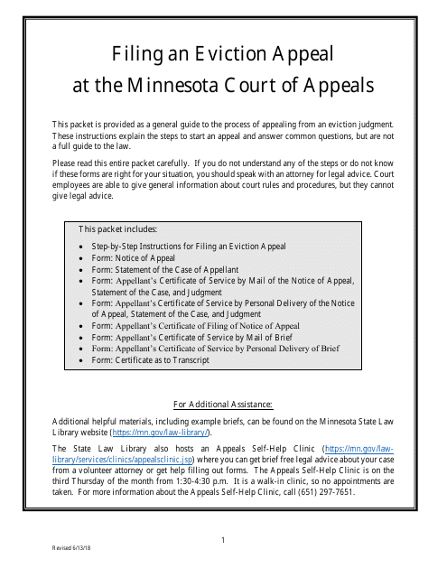 Filing an Eviction Appeal at the Minnesota Court of Appeals - Minnesota Download Pdf