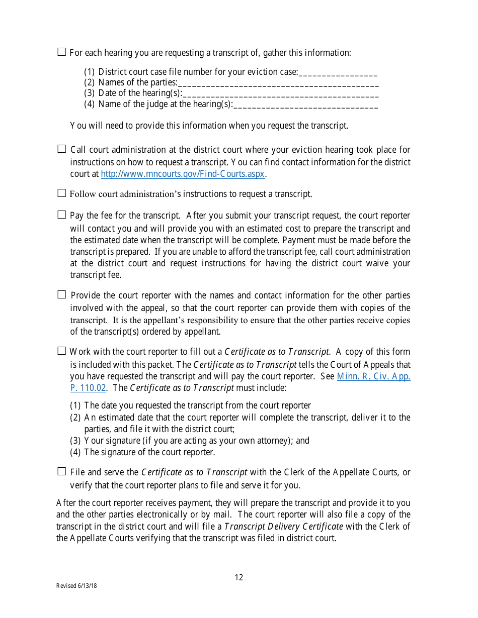 Filing an Eviction Appeal at the Minnesota Court of Appeals - Minnesota, Page 12