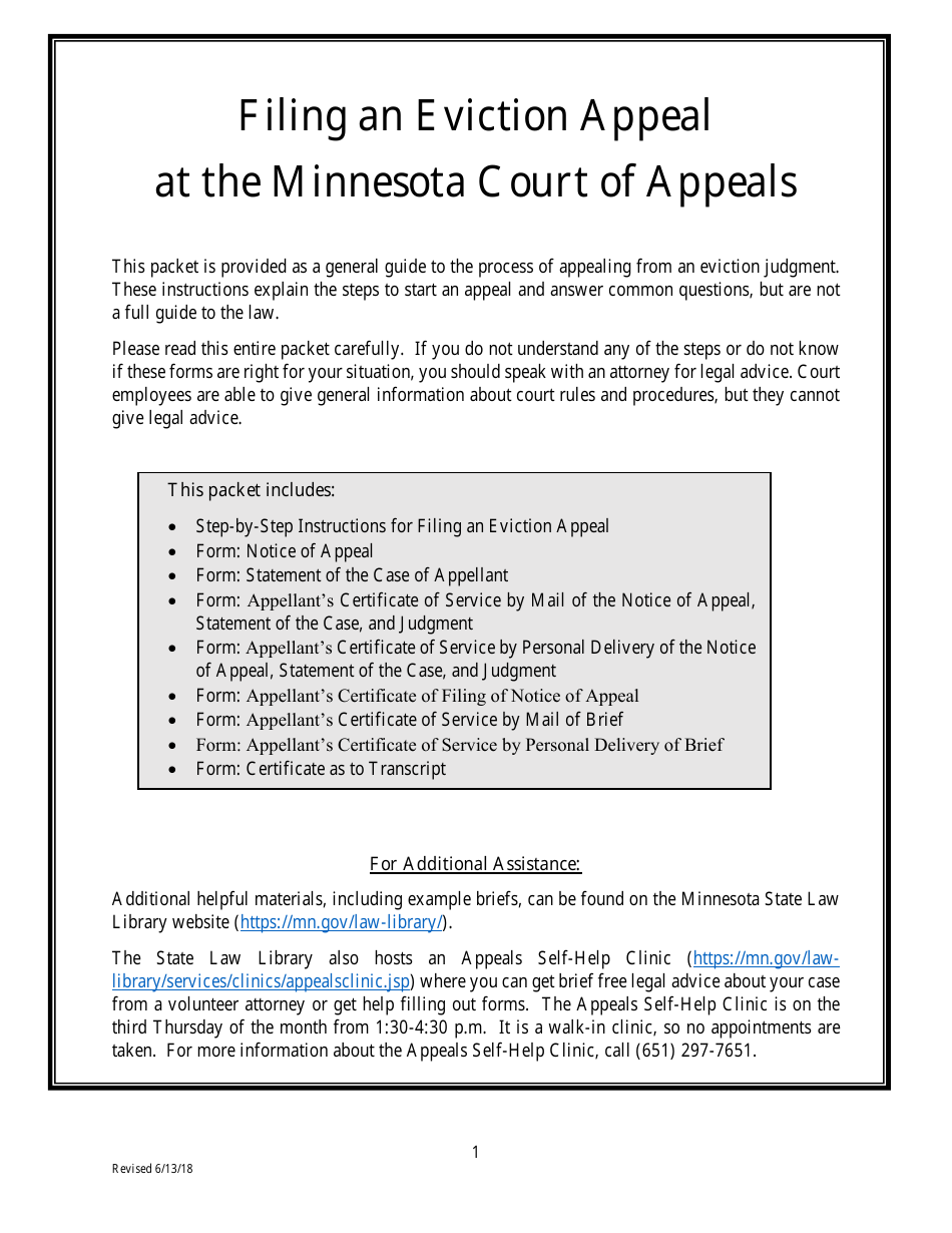 Filing an Eviction Appeal at the Minnesota Court of Appeals - Minnesota, Page 1