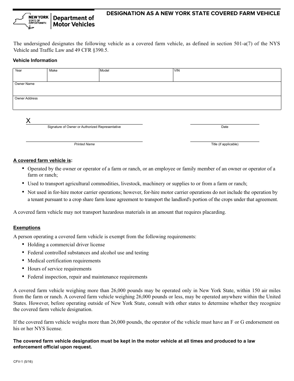 Form CFV-1 - Fill Out, Sign Online and Download Fillable PDF, New York ...
