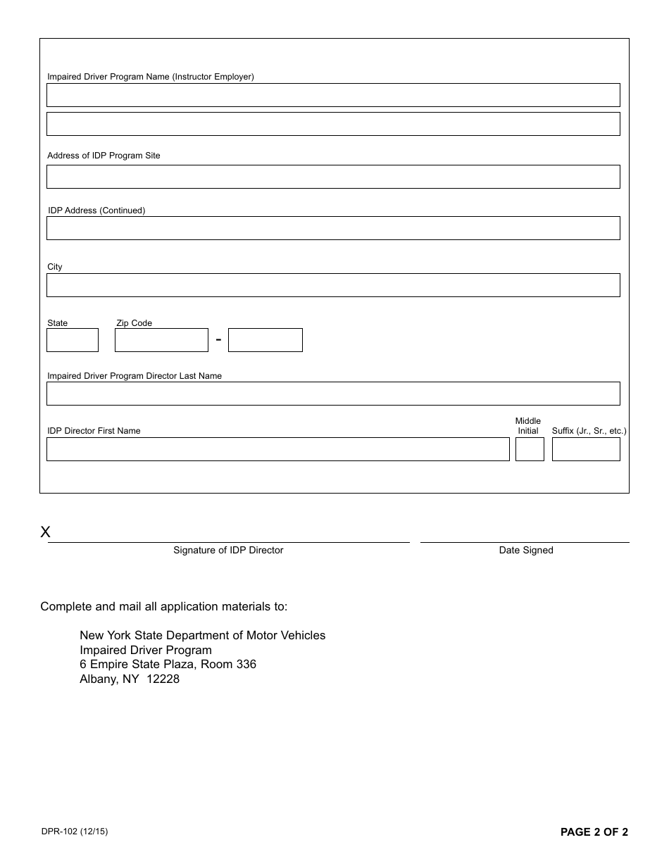 Form DPR-102 Impaired Driver Program Instructor Application - New York, Page 2