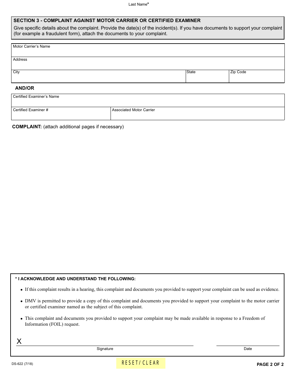 Form DS-622 Article 19-a Complaint Form - New York, Page 2