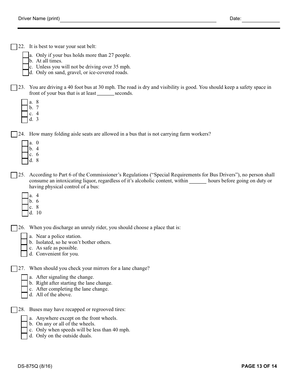 Form DS-875Q Article 19-a Biennial Oral / Written Examination - New York, Page 13