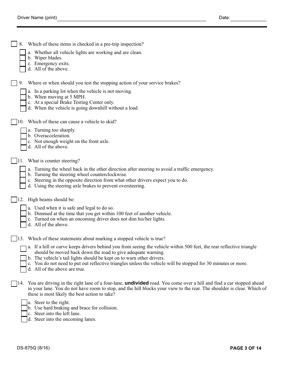 Form DS-875Q Article 19-a Biennial Oral / Written Examination - New York, Page 3