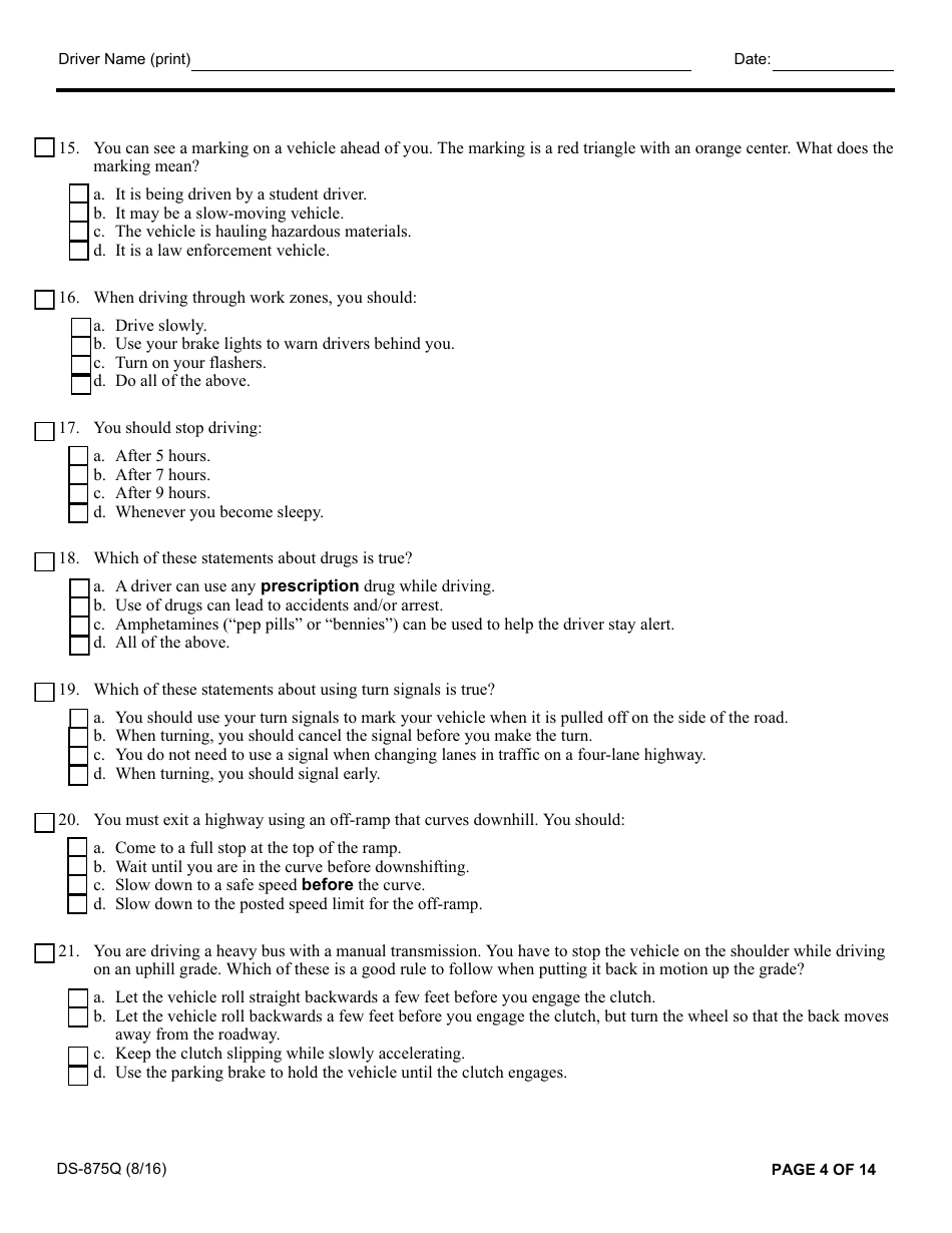 Form DS-875Q Article 19-a Biennial Oral / Written Examination - New York, Page 4