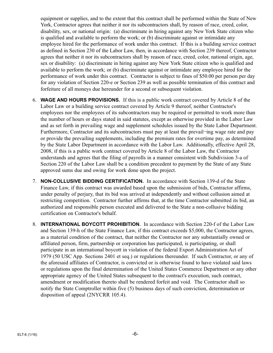 Form ELT-6 Service Provider Application for Participation in the Electronic Lien Transfer Program - New York, Page 6