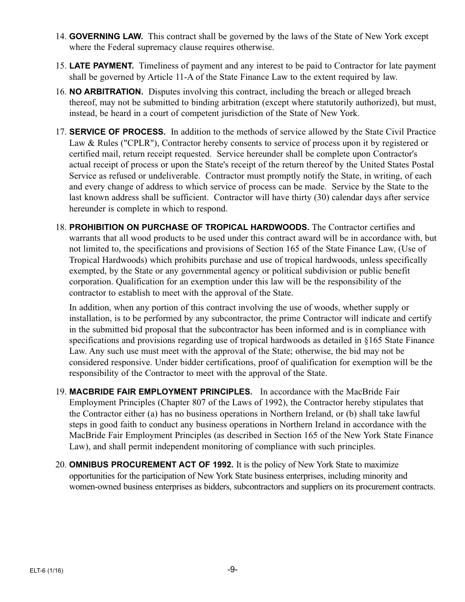 Form ELT-6 Service Provider Application for Participation in the Electronic Lien Transfer Program - New York, Page 9