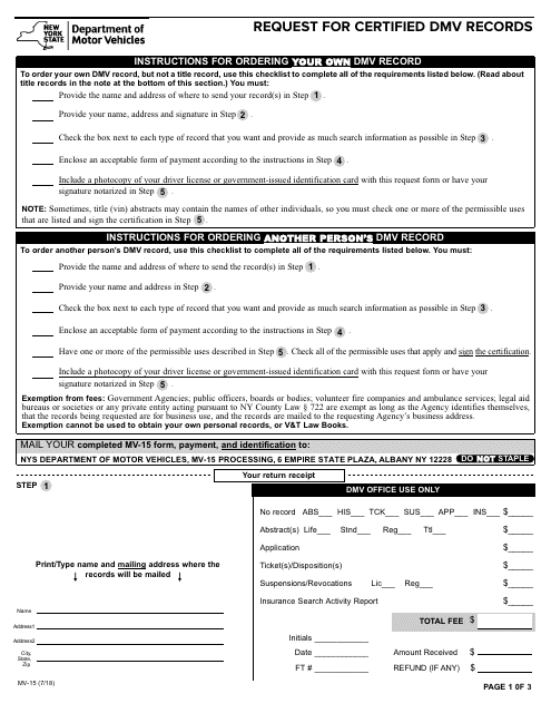 Form MV-15  Printable Pdf