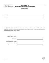 Document preview: Form MV-1G Statement to Renew Registration Under Title 38 - New York