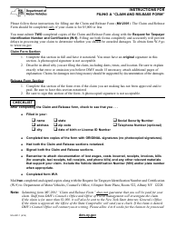 Document preview: Instructions for Form MV-2001 Claim and Release Form - New York
