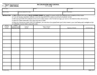 Document preview: Form MV-278.5N Mv-278 Roster and Control - New York
