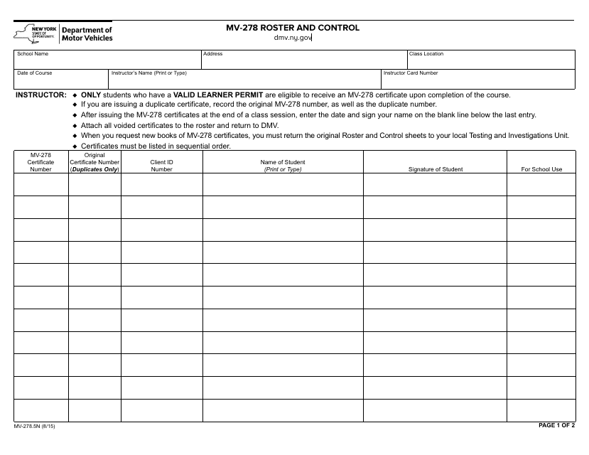 Form MV-278.5N  Printable Pdf