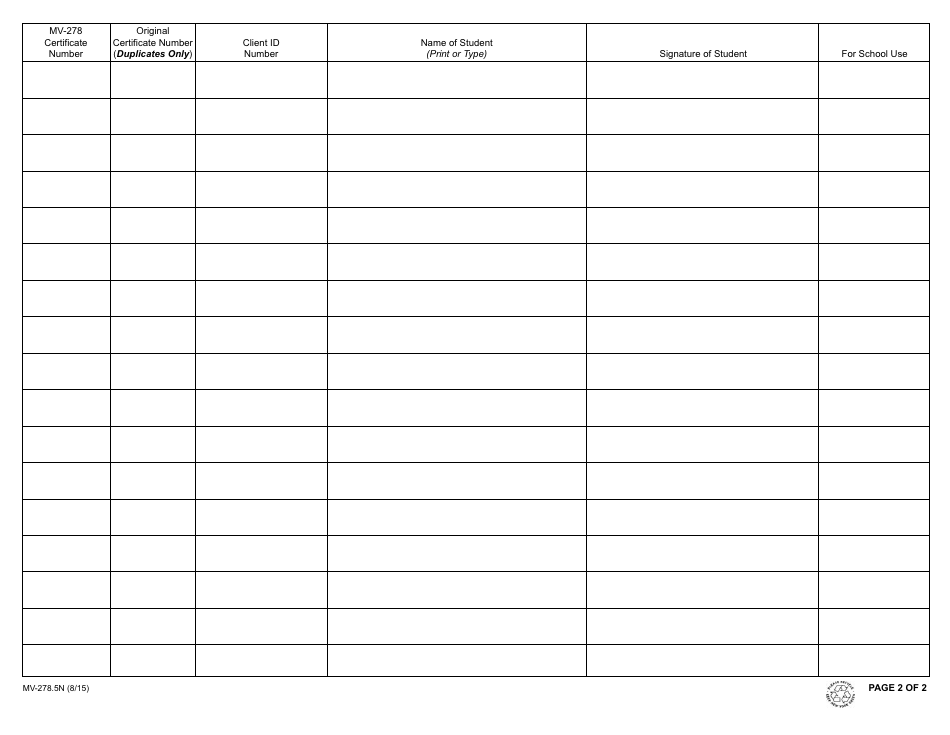 Form MV-278.5N - Fill Out, Sign Online and Download Fillable PDF, New ...