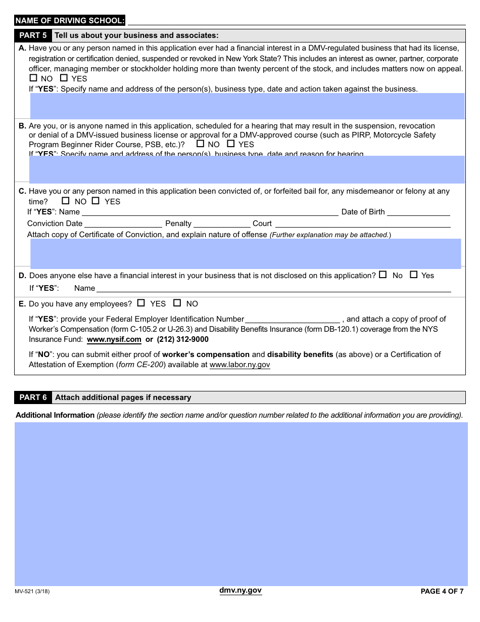 Form MV-521 Driving School License Application - New York, Page 4