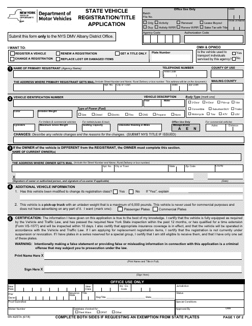 Form MV-82STA  Printable Pdf