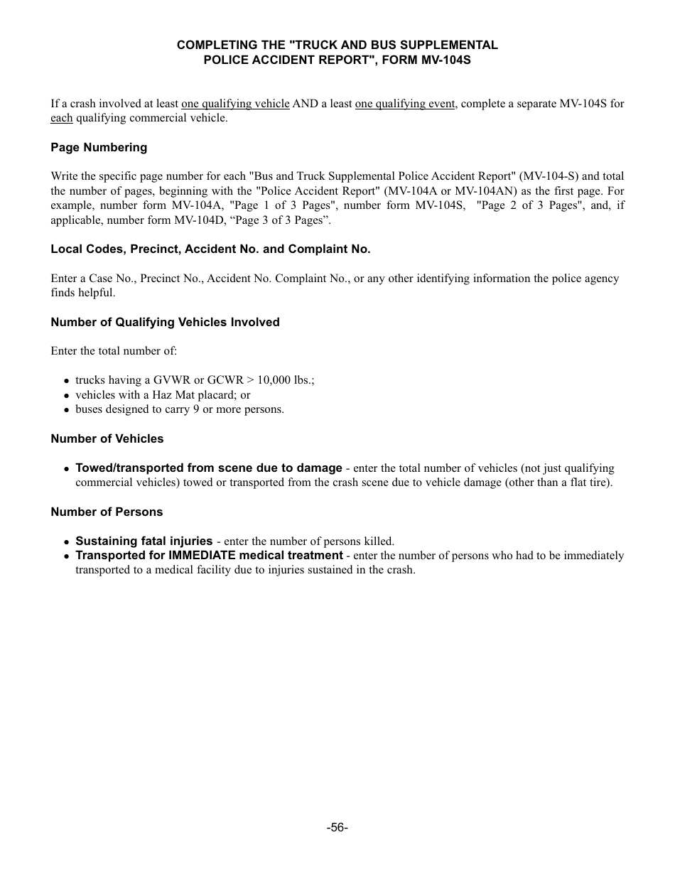 Instructions for Form MV-104S Truck and Bus Supplemental Police Accident Report - New York, Page 4