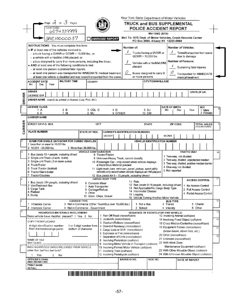 Instructions for Form MV-104S Truck and Bus Supplemental Police Accident Report - New York, Page 5