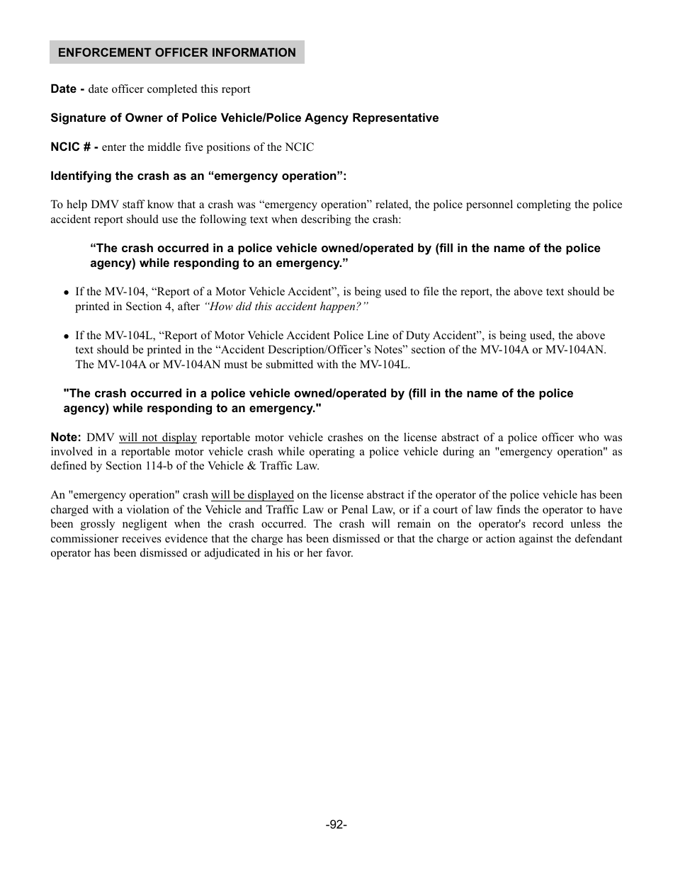 Instructions for Form MV-104L Report of Motor Vehicle Accident Police Line of Duty Accident - New York, Page 4