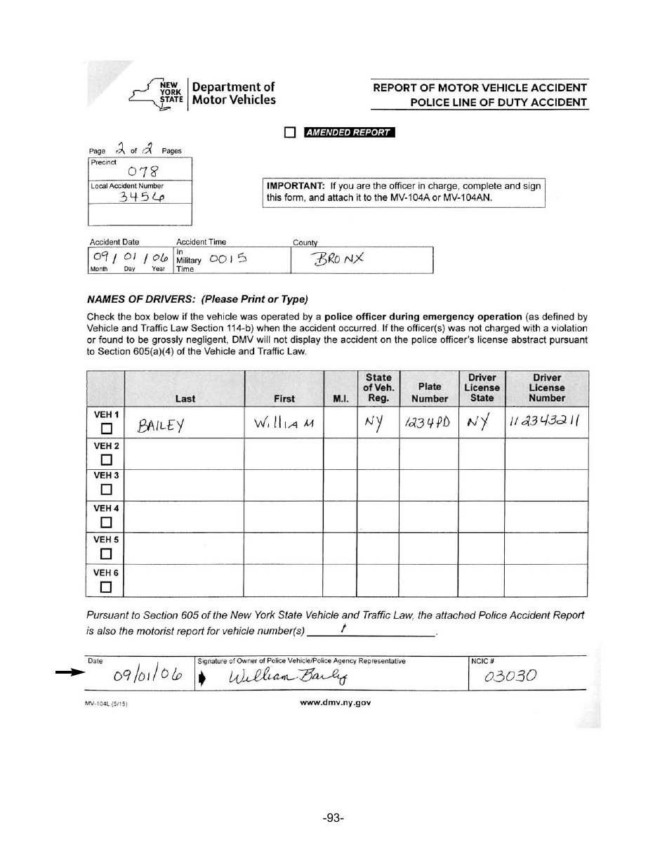Instructions for Form MV-104L Report of Motor Vehicle Accident Police Line of Duty Accident - New York, Page 5