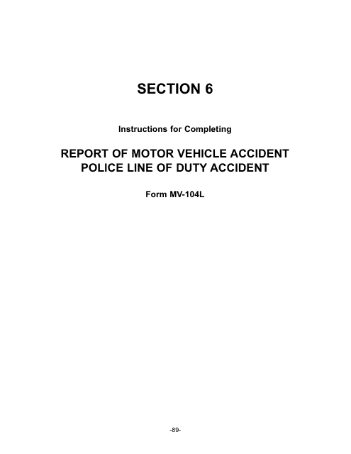 Instructions for Form MV-104L Report of Motor Vehicle Accident Police Line of Duty Accident - New York
