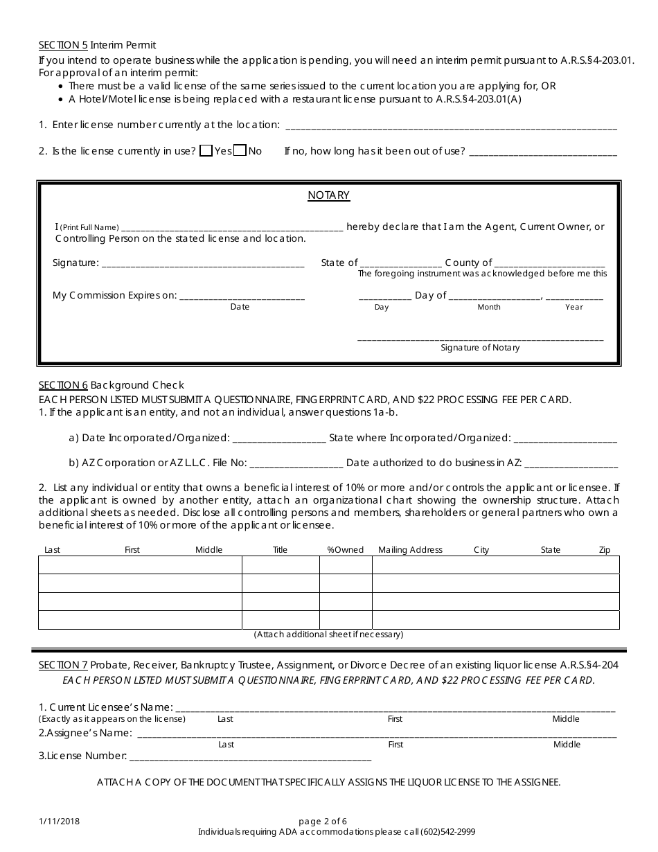 Application for Liquor License - Arizona, Page 2