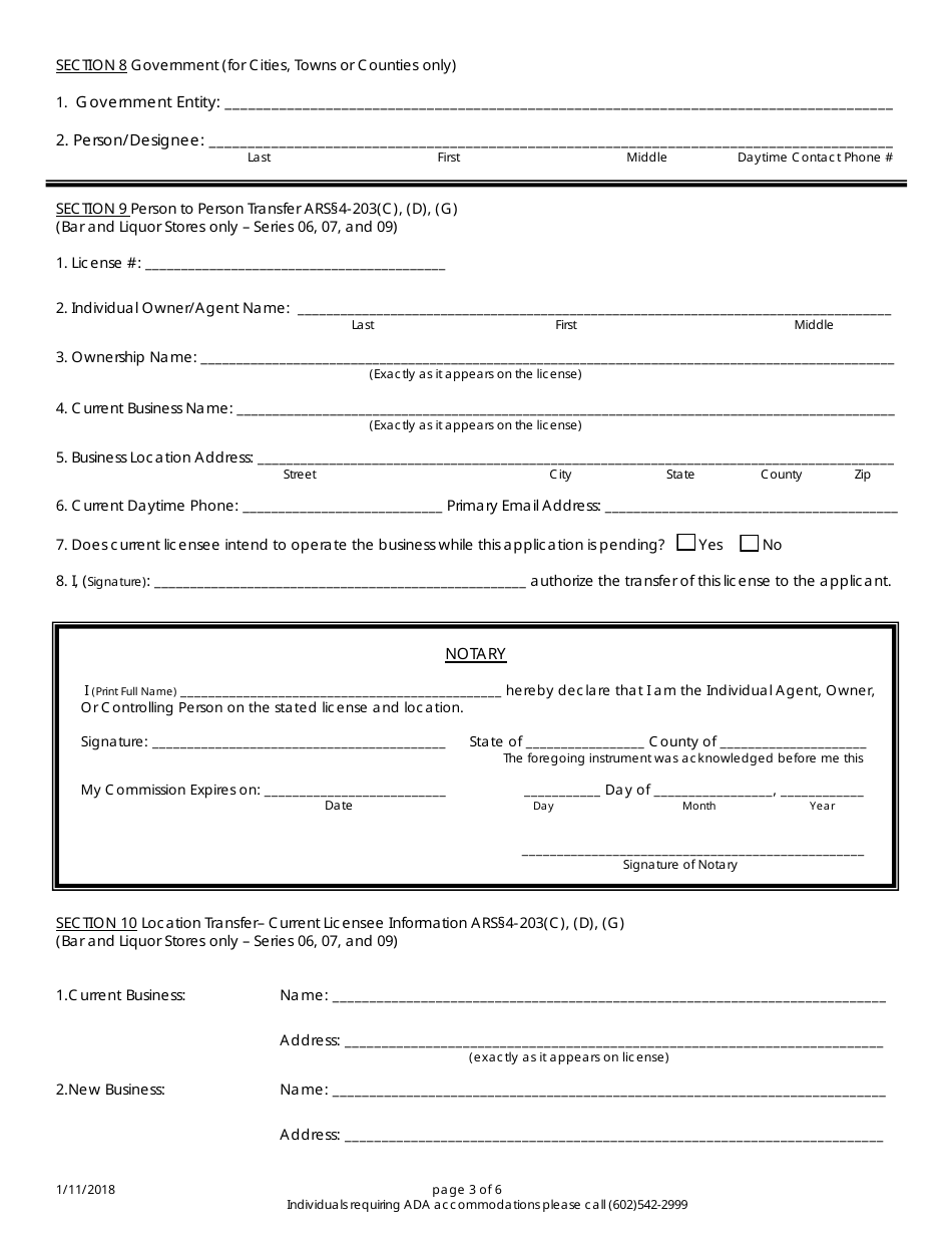 Application for Liquor License - Arizona, Page 3