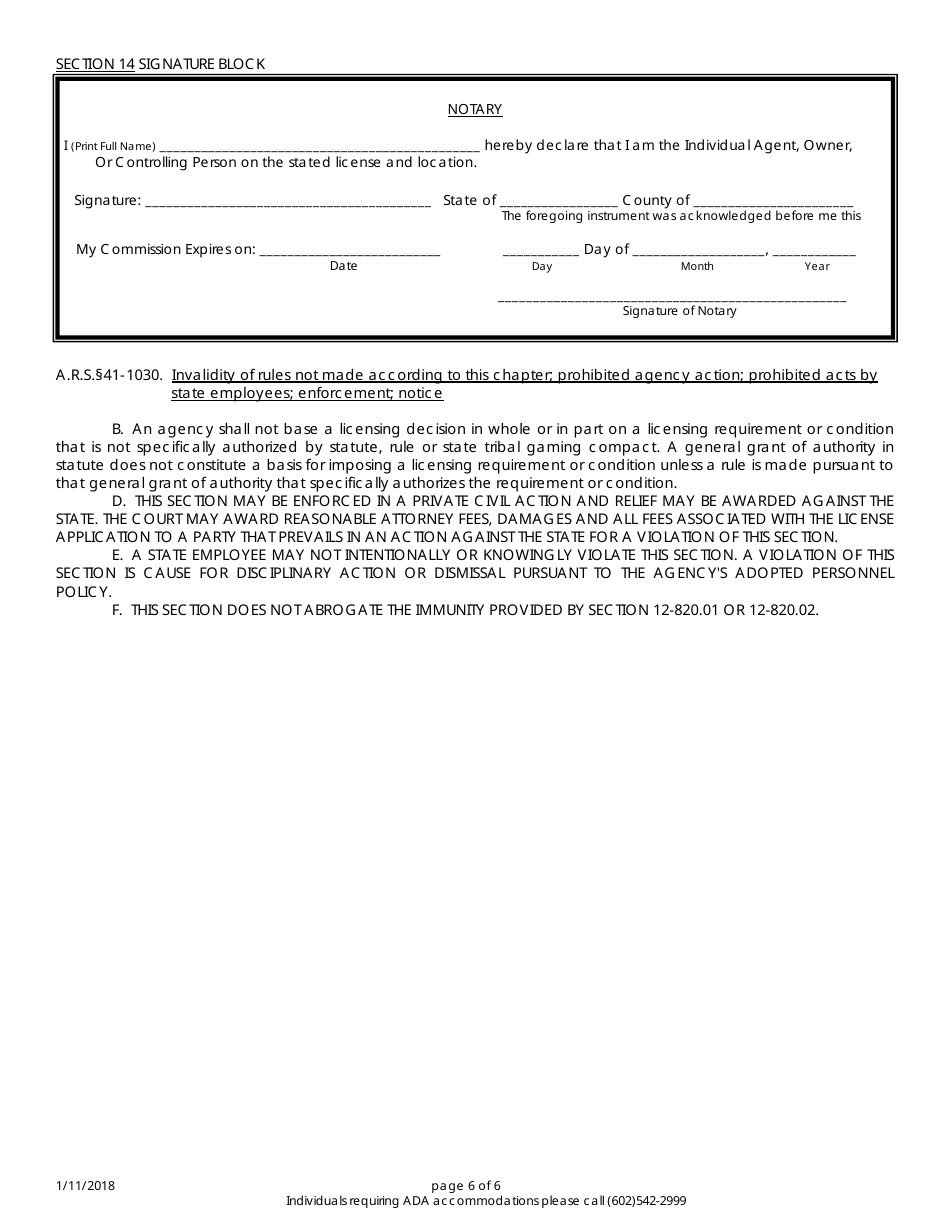 Application for Liquor License - Arizona, Page 6