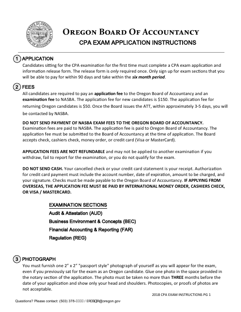 CPA Exam Application Form - Oregon Download Pdf