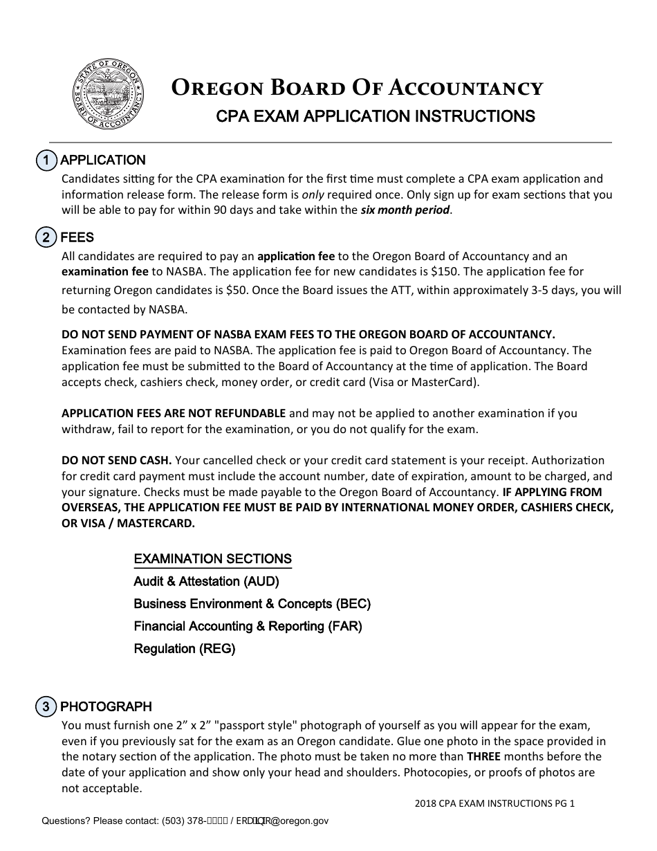 CPA Exam Application Form - Oregon, Page 1