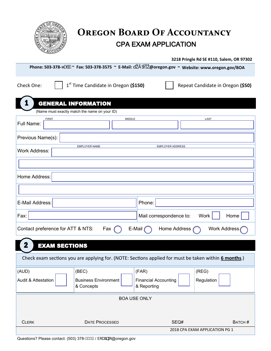 CPA Exam Application Form - Oregon, Page 5