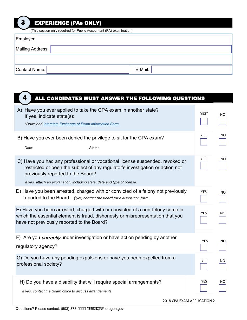 CPA Exam Application Form - Oregon, Page 6
