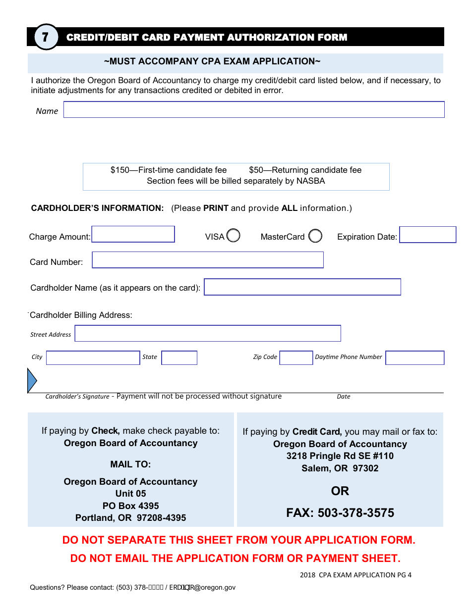 CPA Exam Application Form - Oregon, Page 8
