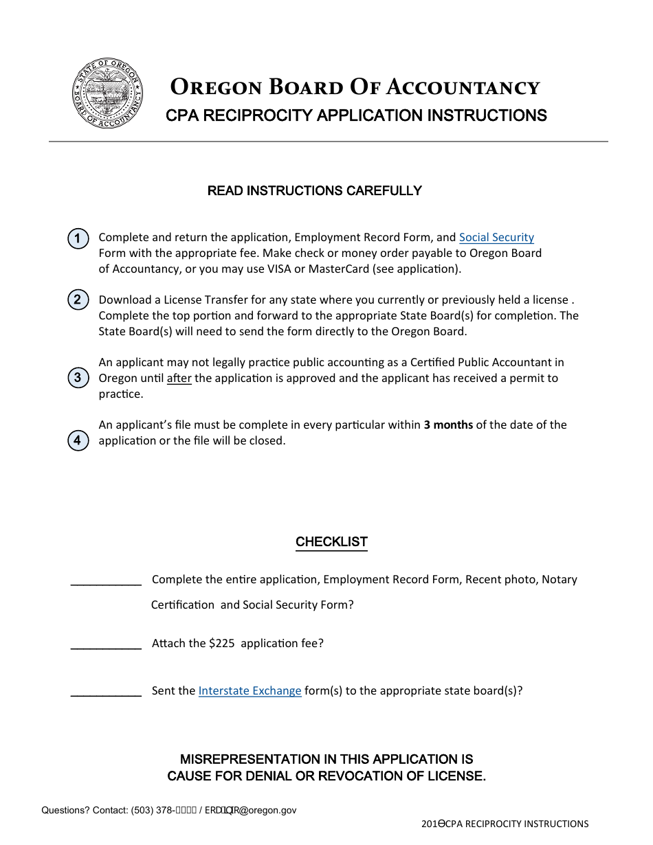 Oregon CPA Reciprocity Application Form Fill Out, Sign Online and