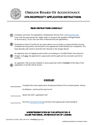 CPA Reciprocity Application Form - Oregon