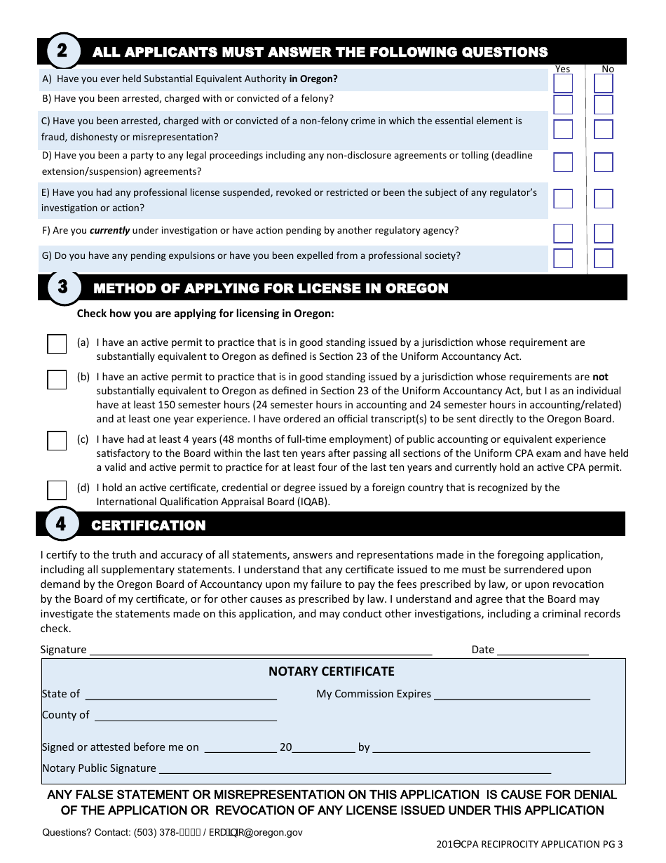 CPA Reciprocity Application Form - Oregon, Page 4